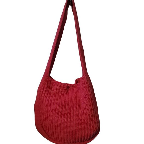 Handmade Hot Pink Knit Crochet Tote Bag With Long Shoulder Strap - Picture 4 of 4